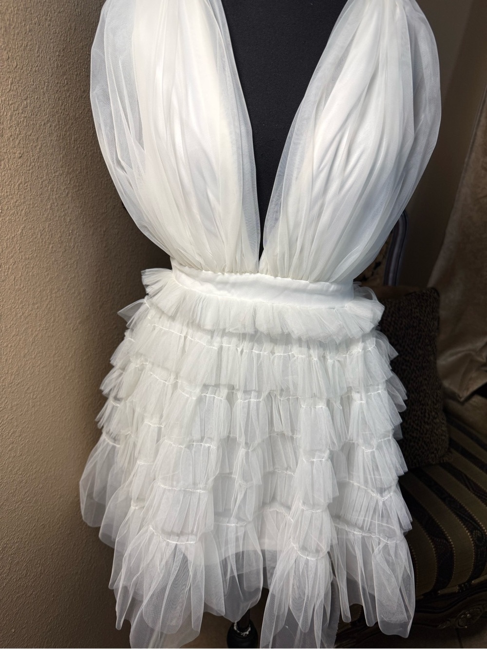 UNTAMED PETALS BY AMANDA JUDGE White Sheer Ruffled Tulle Chemise